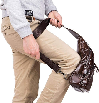 Cross body Bags for Men Leather Sling Bag Casual Daypacks Chest Bags Shoulder Bag Travel Hiking Backpacks