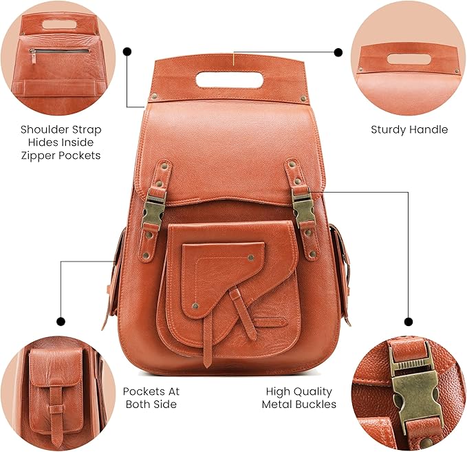Handmade World Full Grain Leather Backpack for Men – Business Computer Backpack Fits Upto 17” Laptop, Office Work Travel Bag