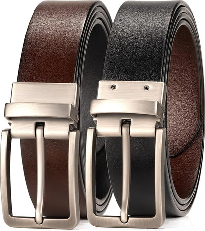WOLFANT Two-in-One Reversible Leather Belt,100% Italian Full Grain Real Solid Leather Dress Casual Belt