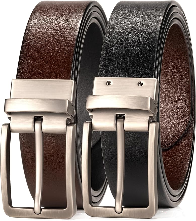 WOLFANT Two-in-One Reversible Leather Belt,100% Italian Full Grain Real Solid Leather Dress Casual Belt