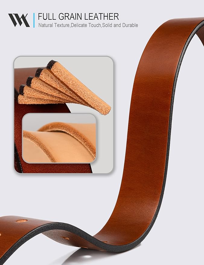 WOLFANT Men's 1.5" Full Grain Leather Belt,100% Italian Real Solid Leather