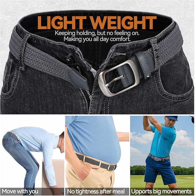 XZQTIVE Braided Belt Stretch Belt for Men and Women Multicolored Woven Golf Belt Elastic Jean Belts