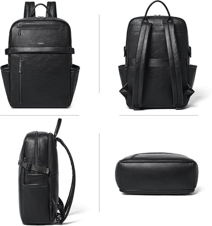 Leather Laptop Backpack for Women, 15.6 Inch Laptop Travel Backpack Purse Large Capacity Computer Bag, Casual Daypack Nurse Bag College Bookbag for School, Black