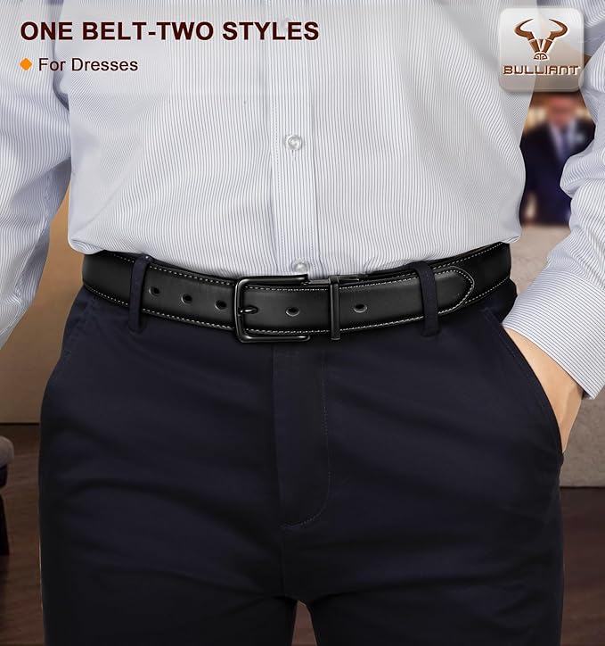 BULLIANT Men's Belt,Reversible Belt Adjustable For Gift Men 1.25”-Cut For Fit-2 Sides in 1 Belt(Not 2)