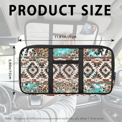 Tribal Pattern Car Sun Visor Storage Bag Sunglass Holder and Storage Pocket Auto Visor Storage Pouch with Multi-Pocket for License Pen Key