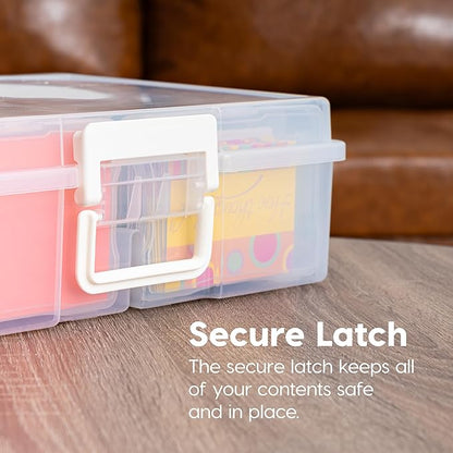 IRIS USA 4" x 6" |Made in USA| Photo Organizers and Picture Storage Box with Handle, 16 Inner Cases/Containers for Tasks, Stickers, Ephemera, & Flashcards - Clear