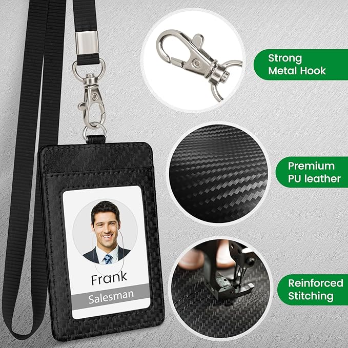 TALONITE Badge Holder for AirTag, PU Leather ID Badge Holder with 1 Clear ID Window & 2 Credit Card Slot & 1 Detachable Neck Lanyard