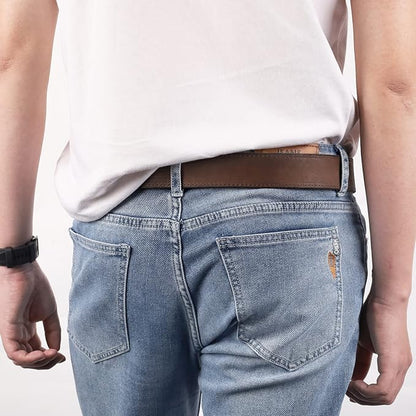 NPET Men's Full Grain Leather Belt Vintage Distressed Style with Snap-On Strap 1 1/2" Wide without Buckle