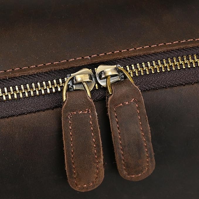 Vintage Full Grain Leather Backpack for Men, 16" Laptop Rucksack For Men Hiking Trave Work Business Bag, Dark Brown