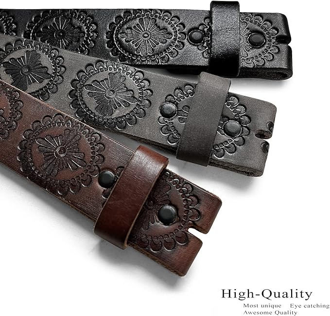 Cowboy Cowgirl Western Tooled Floral Embossed Full Grain Genuine Leather Belt Strap 1-1/2"(38mm) Wide