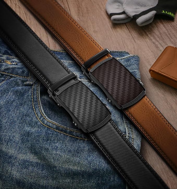 BULLIANT Men Belts 2 Pack,Ratchet Sliding Belt Adjustable For Gift Mens Dress Casual 1 3/8",Cut for Fit
