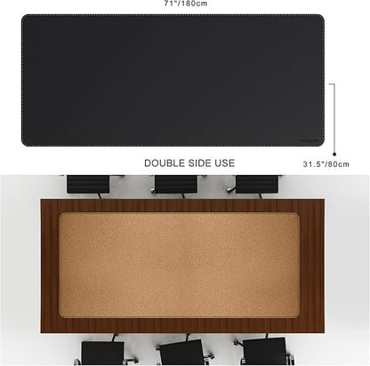 MAIDERN Leather Desk Mat, XXL 70.8” x 31.5” Reversible Office Desk Pad Mat, Cork & Leather Large Mouse pad for Desk, Waterproof Computer Desk Mat for Gaming Home Office (Black)