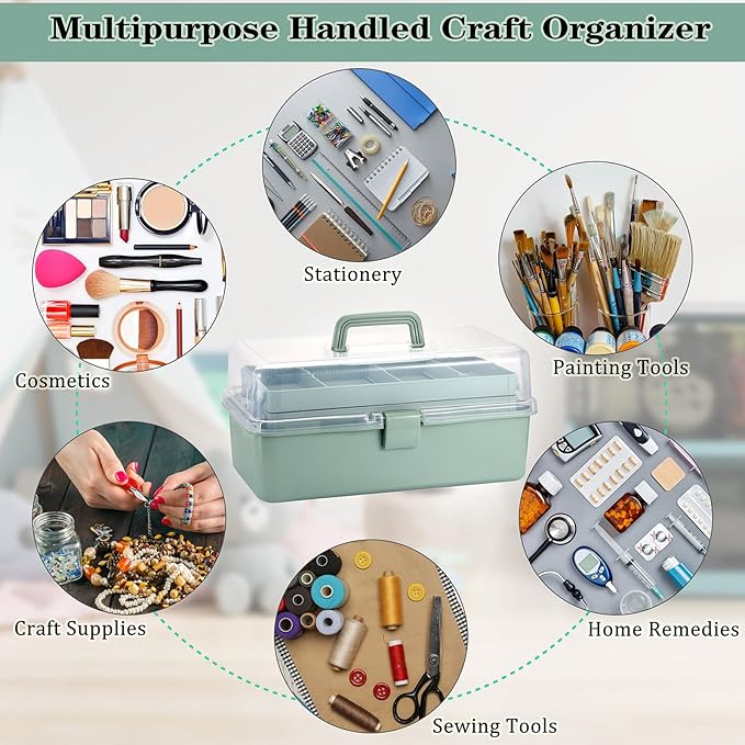 Tackle Box, 16-Inch Extra Large Art Storage Box with 3-Layer Folding Trays, Multipurpose Craft Organizers and Storage w/ Adjustable Dividers, Portable Tool Box for Sewing Supplies,Medicine &Cosmetics
