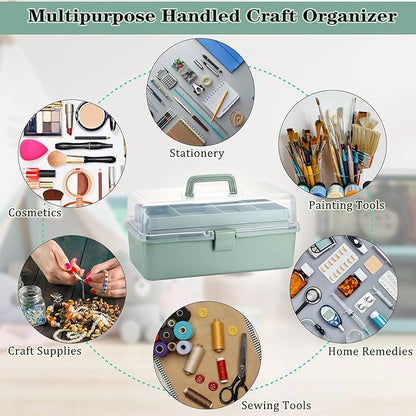 Tackle Box, 16-Inch Extra Large Art Storage Box with 3-Layer Folding Trays, Multipurpose Craft Organizers and Storage w/ Adjustable Dividers, Portable Tool Box for Sewing Supplies,Medicine &Cosmetics