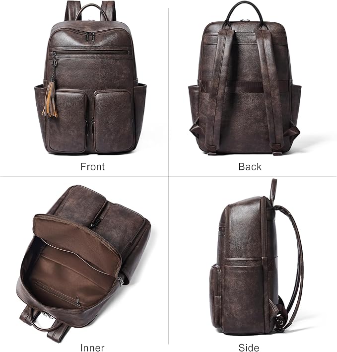 Shrrie Laptop Backpack for Women 16 Inch,Vegan Leather Travel Backpack Purse Work Business Computer Backpacks Teacher Nurse College Laptop Bookbag Casual Daypack,Two-toned Coffee