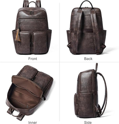 Shrrie Laptop Backpack for Women 16 Inch,Vegan Leather Travel Backpack Purse Work Business Computer Backpacks Teacher Nurse College Laptop Bookbag Casual Daypack,Two-toned Coffee