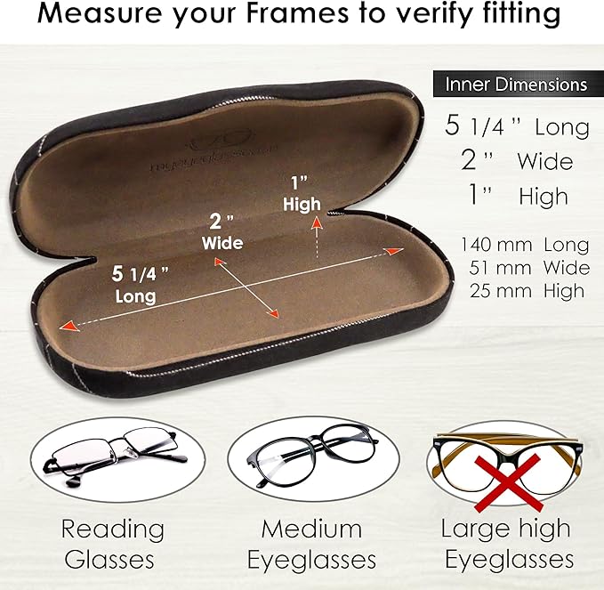 MyEyeglassCase Men's Medium Glasses Case - Classic Eyeglasses Hard Shell Holder, Elegant Easy Open Lip with Pouch and Cloth