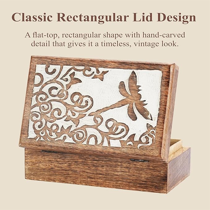Ajuny Wooden Jewelry Keepsake Box 8x5 Inch – Handcrafted Decorative Treasure Chest for Men & Women, Multipurpose Reptier Carved Wooden Storage Box for Trinkets, Memory, Gifts, and Home Decor