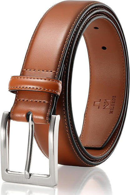 MILORDE Men's Genuine Leather Dress Belt, Handmade, 100% Cow Leather, Fashion & Classic Designs for Work Business and Casual
