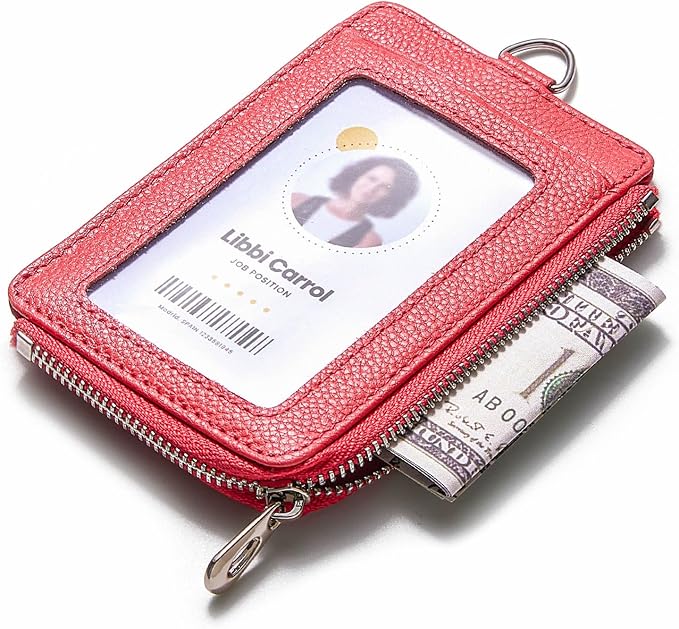 Badge Holder – Genuine Leather ID Badge Holder with Zipper Pocket and Nylon Lanyard – Perfect for Badges, Cards, and More