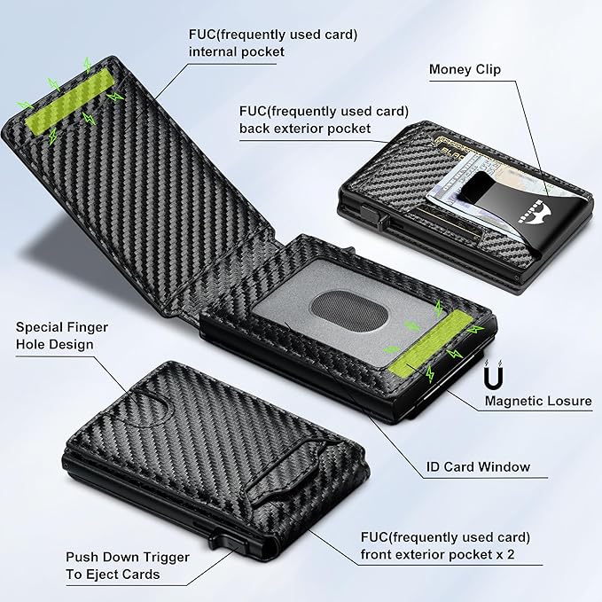 Card Wallet for Men Slim Minimalist: Smart Pop Up Wallets with Money Clip - RFID Front Pocket Credit Card Holder - Gift for Men Husband