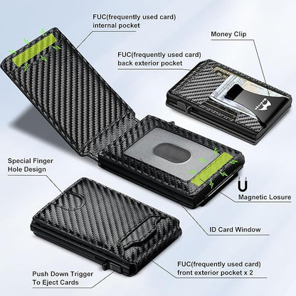 Card Wallet for Men Slim Minimalist: Smart Pop Up Wallets with Money Clip - RFID Front Pocket Credit Card Holder - Gift for Men Husband