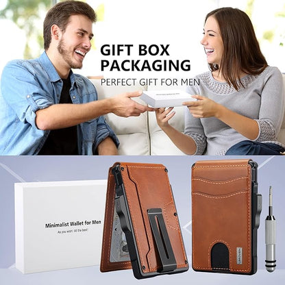 umoven Wallet for Men - with Money Clip Slim Leather Slots Credit Card Holder RFID Blocking Bifold Minimalist Wallet (Top Layer Leather-Sienna Brown)