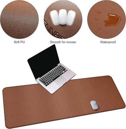 CENNBIE Leather Desk Mat,55" x 19.6" Extra Large Desk Pad Blotter Protector, Extended Non-Slip Mouse Pad, Waterproof PU Leather Desk Mat on top of desks Large for Office and Home (Brown)