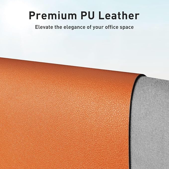 Aothia Faux Leather Desk Mat - Non-Slip PU Leather Desk Blotter, Waterproof Writing Surface, Large Desk Pad for Office & Home (Orange, 55" x 24")