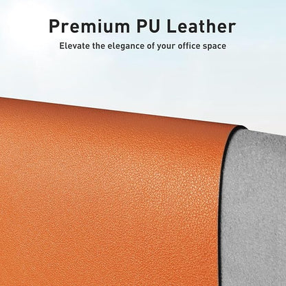 Aothia Faux Leather Desk Mat - Large Mouse Pad, Non-Slip PU Leather Blotter, Waterproof Writing Surface for Office and Home (Orange, 55" x 17")