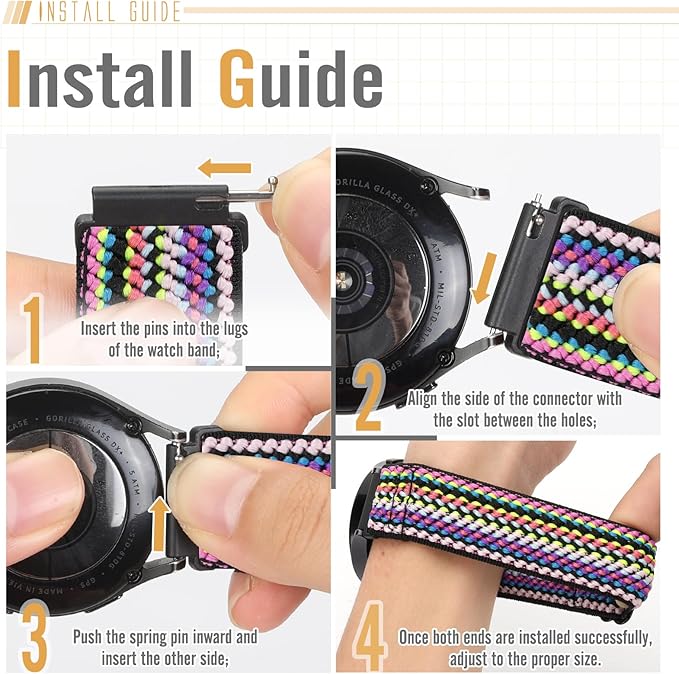 20mm Quick Release Elastic Band Compatible with Samsung Galaxy Watch 7 6 5 4 40mm 44mm/Garmin Vívoactive 6/5/3/3 Music/Forerunner 570 42mm/55/158/165/245/645/Amazift Active 2/Active/T-Rex 3 Pro 44mm