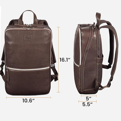 LEATHER VILLAGE Leather Laptop Backpack for Men | Chocolate Brown | Slim Professional Business Bag Fits 15.6”-Laptop | Water-Repellent Work & Travel Daypack with Trolley Strap