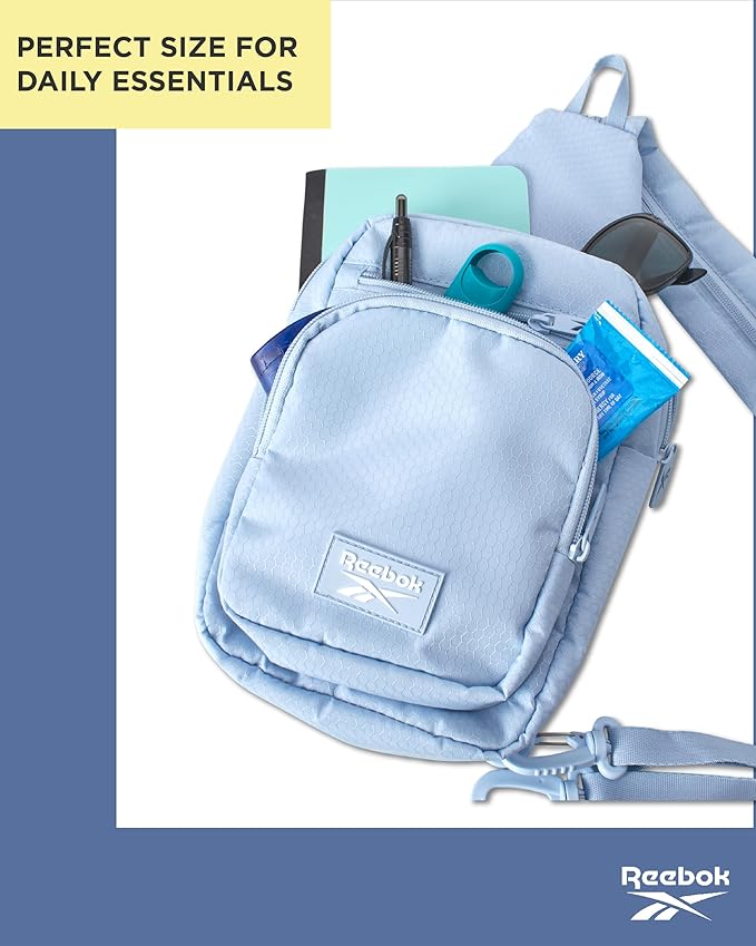 Reebok Unisex Crossbody Sling Bags – Compact Convertible Strap Cross Body Bag Travel Sling Bag - Gym & Travel Essential, Cosmos Blue