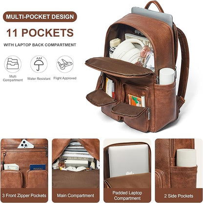 Shrrie Laptop Backpack for Women 16 Inch,Vegan Leather Travel Backpack Purse Work Business Computer Backpacks Teacher Nurse College Laptop Bookbag Casual Daypack,Two-toned Brown