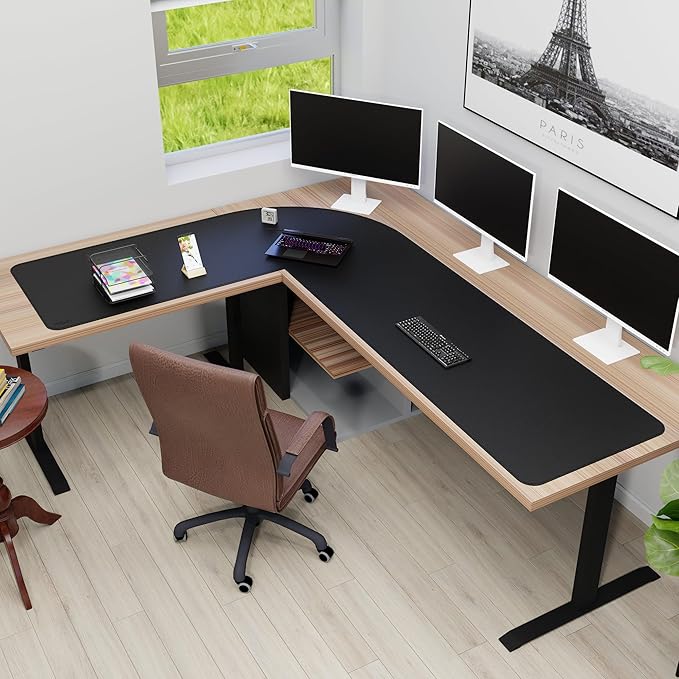 Mydours 61" x 85" x 24" L Shaped Desk Pad (Black), Extra Large Dual-Sided PU Leather Corner Desk Mat Protector for Home Office Computer Gaming