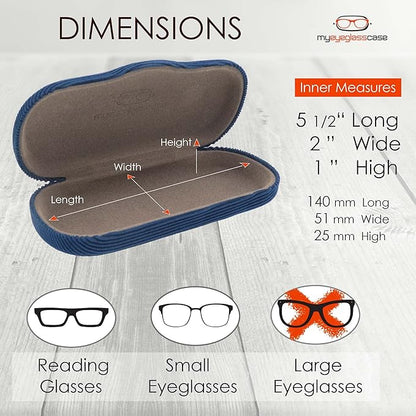 MyEyeglassCase Men's Medium Glasses Case - Classic Eyeglasses Hard Shell Holder, Elegant Easy Open Lip with Pouch and Cloth