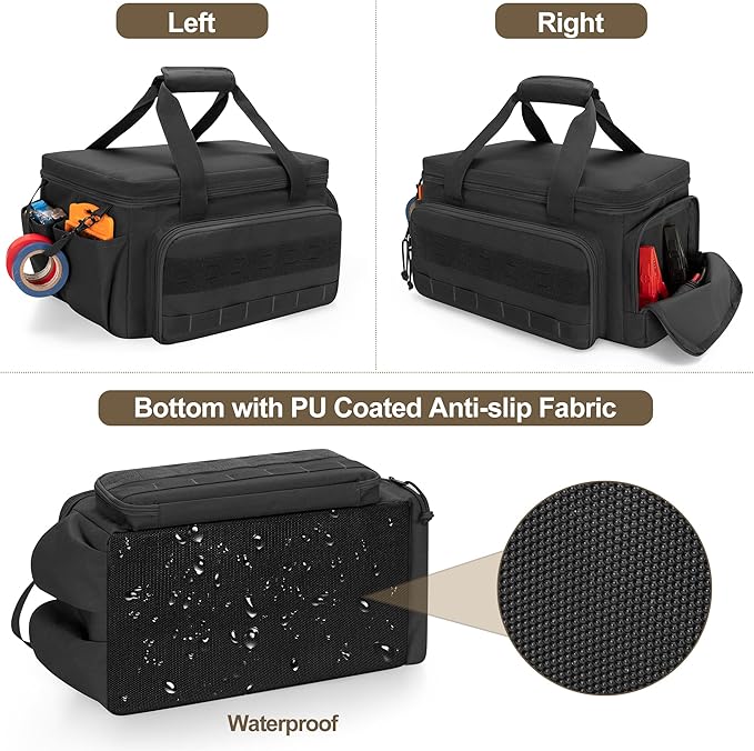 Rexmica 14-Inch Tool Bag with Anti-friction Bottom, Hand Tool Storage Organizer for Men, Tactical Range Bag, Multi-purpose Work Tote for Repairman, Carpenters, Handyman, Black
