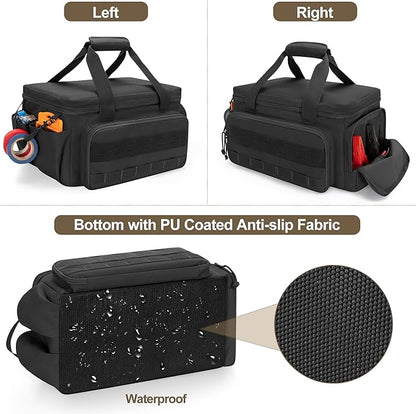 Rexmica 14-Inch Tool Bag with Anti-friction Bottom, Hand Tool Storage Organizer for Men, Tactical Range Bag, Multi-purpose Work Tote for Repairman, Carpenters, Handyman, Black