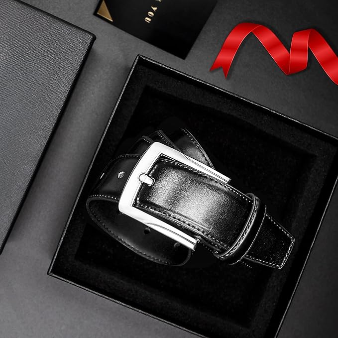 MILORDE Men's Genuine Leather Dress Belt, Handmade, 100% Cow Leather, Fashion & Classic Designs for Work Business and Casual