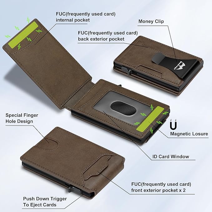 Card Wallet for Men Slim Minimalist: Smart Pop Up Wallets with Money Clip - RFID Front Pocket Credit Card Holder - Gift for Men Husband