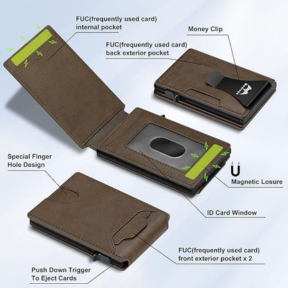 Card Wallet for Men Slim Minimalist: Smart Pop Up Wallets with Money Clip - RFID Front Pocket Credit Card Holder - Gift for Men Husband