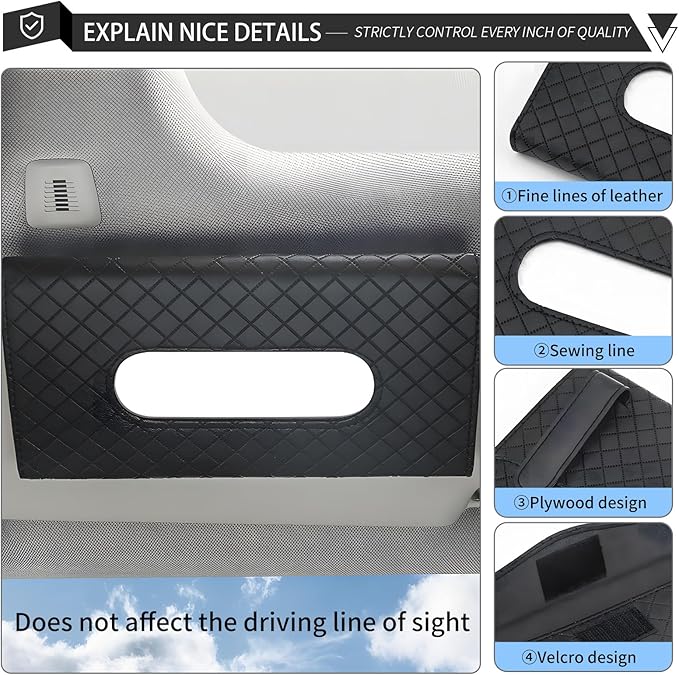 Car Tissue Holder for Smooth Dispensing, Includes Lotion Facial Tissues, Secure Mount Napkin Organizer for Vehicles, Universal Compatibility with Standard Refills, Slim Design for Easy Access