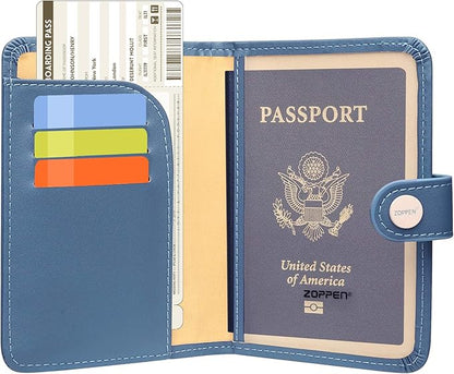 ZOPPEN Passport Holder Women, Passport Cover Travel Wallet Rfid Blocking Passport Wallet Cover Case Travel Essentials Document Organizer, Denim Blue
