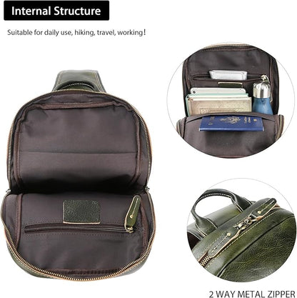LANNSYNE Full Grain Leather Sling Bag For Men, Crossbody Chest Daypack Fits 10.5" iPad, Men’s Crossbody Bag