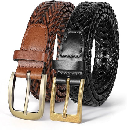 BELTROAD Braided Leather Belt for Men Casual Jeans Golf, Men's Leather Woven Alloy Buckle Hand Braided Belts Gift for Men