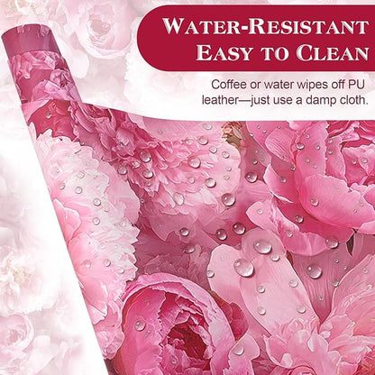 Desk Mat Desk Pad for Keyboard and Mouse, 31.5 x 15.7 in, Pink Peony Floral PU Leather Computer Protector, Non-Slip Base, Waterproof, Easy Clean for Office Gaming, Mouse Pad