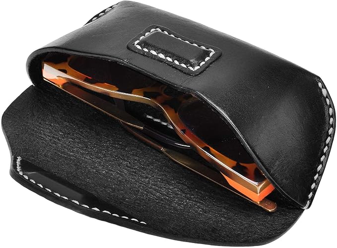 ZLYC Unisex Semi Hard Genuine Leather Eyeglass Case With Belt Loop for Prescription Eyeglasses & Standard Sized Sunglasses