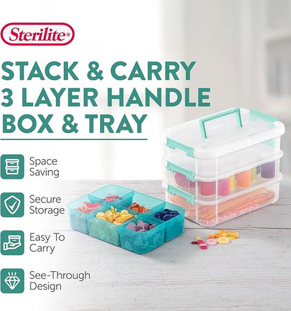 Sterilite 6 Pack Plastic Storage Box Container, 3 Layer, Stack and Carry, Clear/Blue