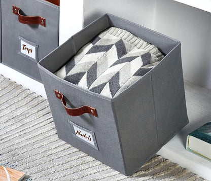 DECOMOMO Storage Cubes, 13x13x13 Storage Cube Bins with Labels, Fabric Organizer Bins (13" / 6pcs, Grey)