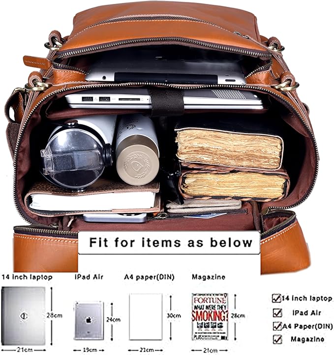 HLC Leather Tan Backpack For Men Genuine Laptop Rucksack For Men Women Genuine Leather Vintage Large Capacity Business Retro Travel Camping Daypack (17 Inch Tan)